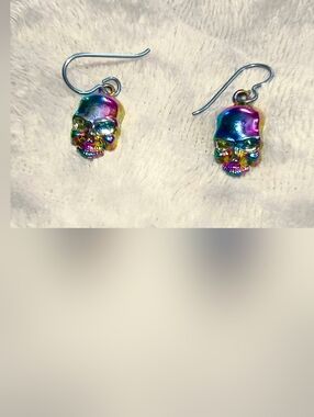 Rainbow Metal Skull Hook Earrings